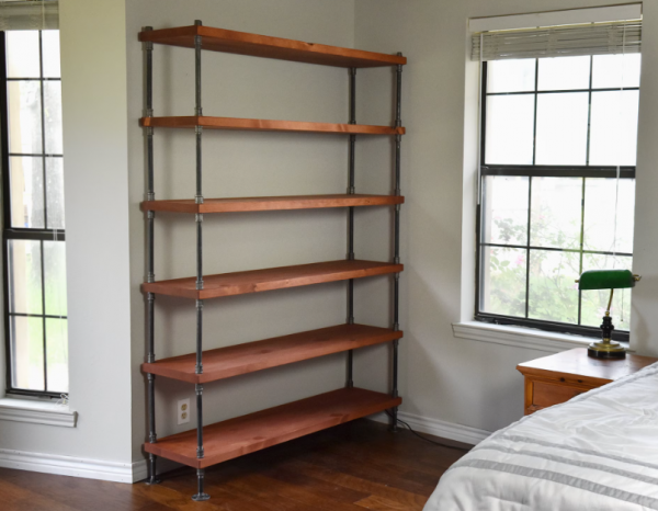 Rak Buku Kayu dan Pipa Besi